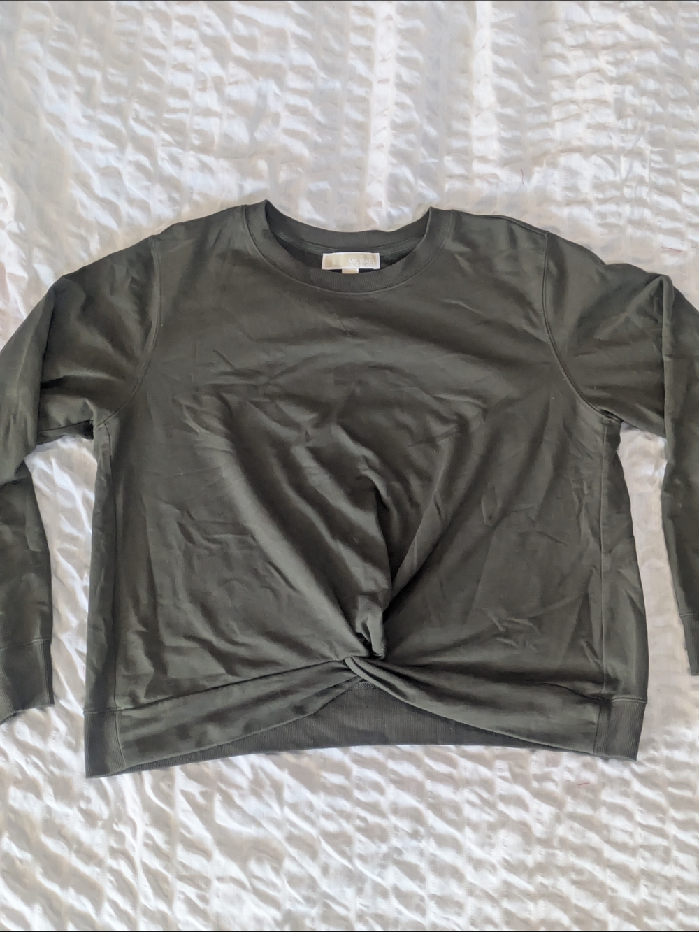 Michael Kors Olive Twist-Front Crewneck Sweater